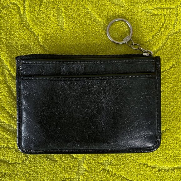 Black Leather COACH Poppy Zipped Wallet Key Ring Card Holder Silver Design EUC - Picture 2 of 6